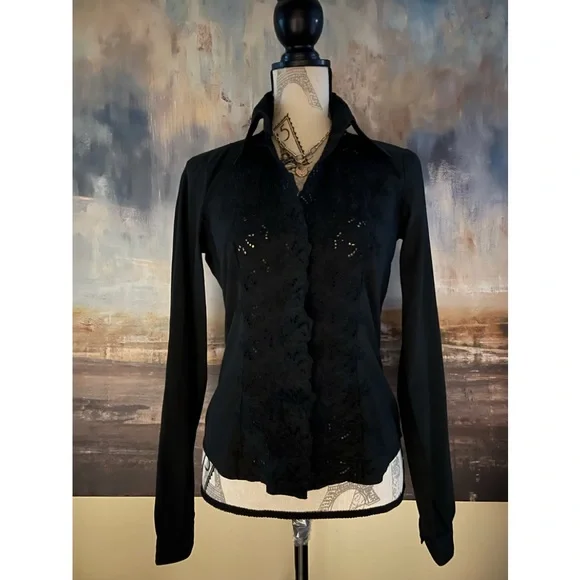 Sisley black blouse, size M, fits like a small ( see measurements ) - Picture 1 of 15